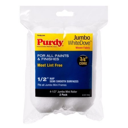 PURDY White Dove Woven Dralon Fabric 4.5 in. W X 1/2 in. Jumbo Mini Paint Roller Cover 2 pk 14G624013